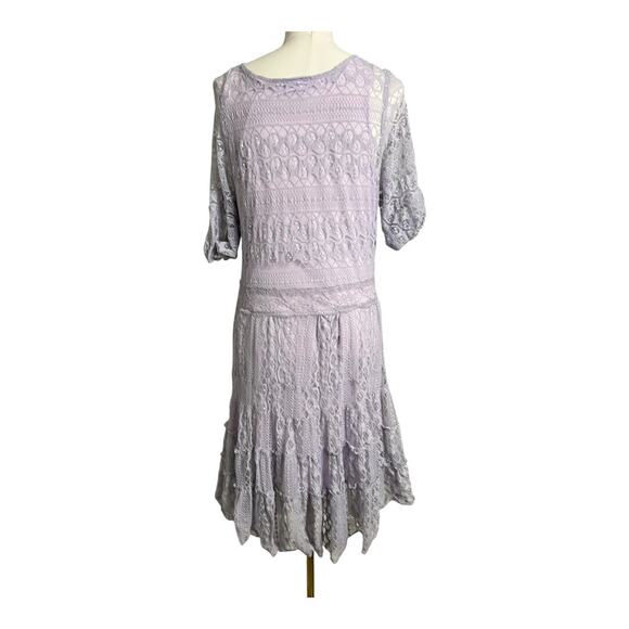 Purple Lace Boho Dress Cottage Indie Fairy Festival Hippie XL Drop Waist - Picture 7 of 7